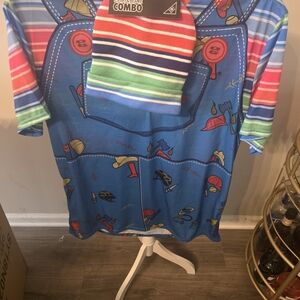 Striped Beanie & Blue Graphic Pocket Tee - Multicolor- CHUCKY Costume